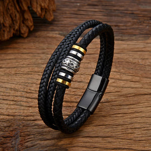 Men's Stainless Steel Leather Bracelet Multi-Layer Woven Rope Titanium Steel