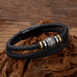 Men's Stainless Steel Leather Bracelet Multi-Layer Woven Rope Titanium Steel