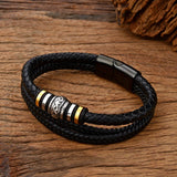 Men's Stainless Steel Leather Bracelet Multi-Layer Woven Rope Titanium Steel