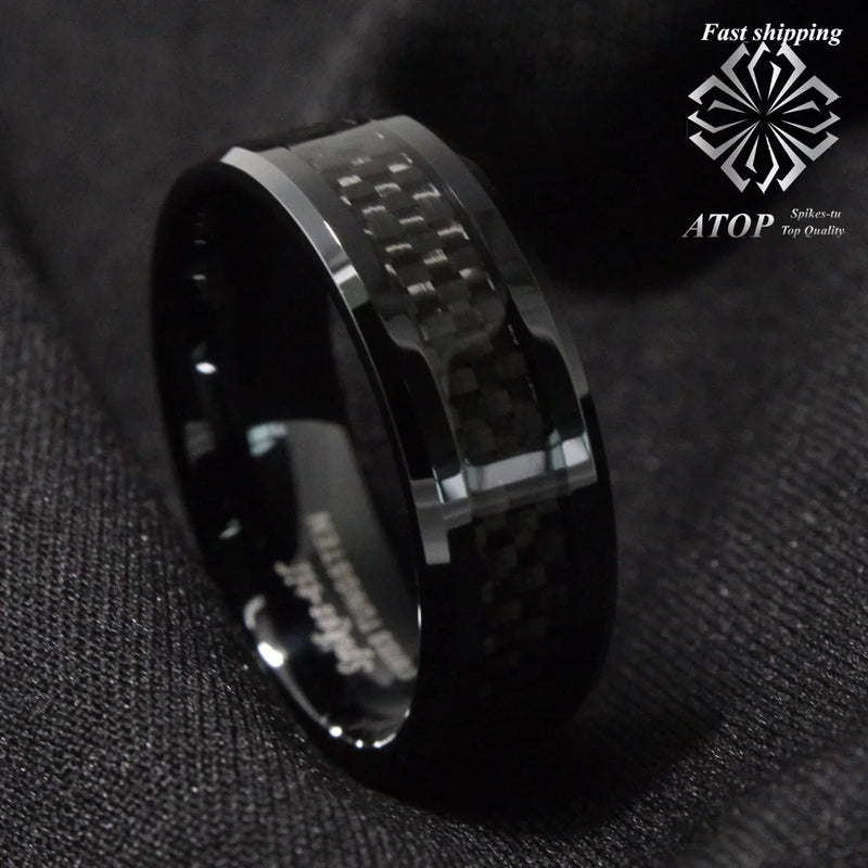 Men's Tungsten Carbon Fiber Ring 8mm Wedding Band