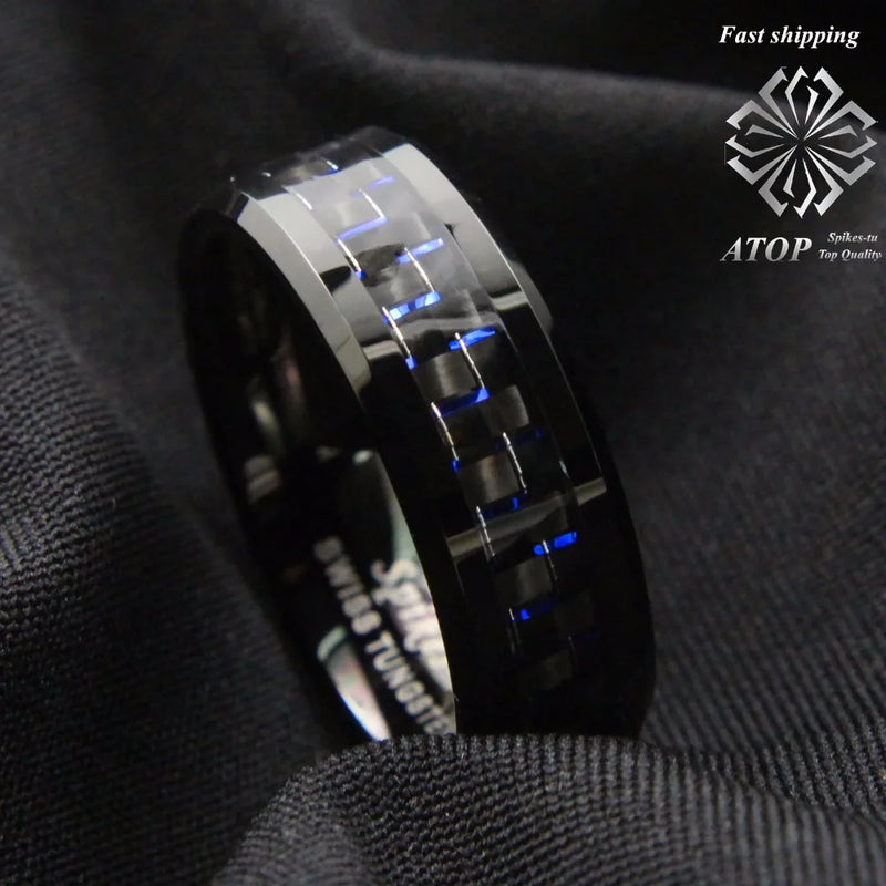 Men's Tungsten Ring with Carbon Fiber 8mm