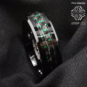 Men's Tungsten Ring with Carbon Fiber 8mm and Green Band