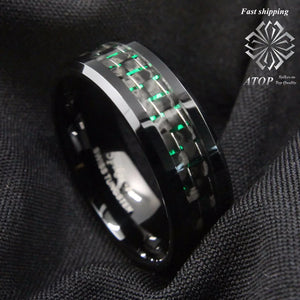 Men's Tungsten Ring with Carbon Fiber 8mm and Green Band