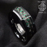 Men's Tungsten Ring with Carbon Fiber 8mm and Green Band