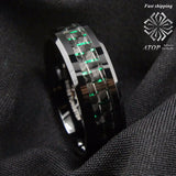 Men's Tungsten Ring with Carbon Fiber 8mm and Green Band