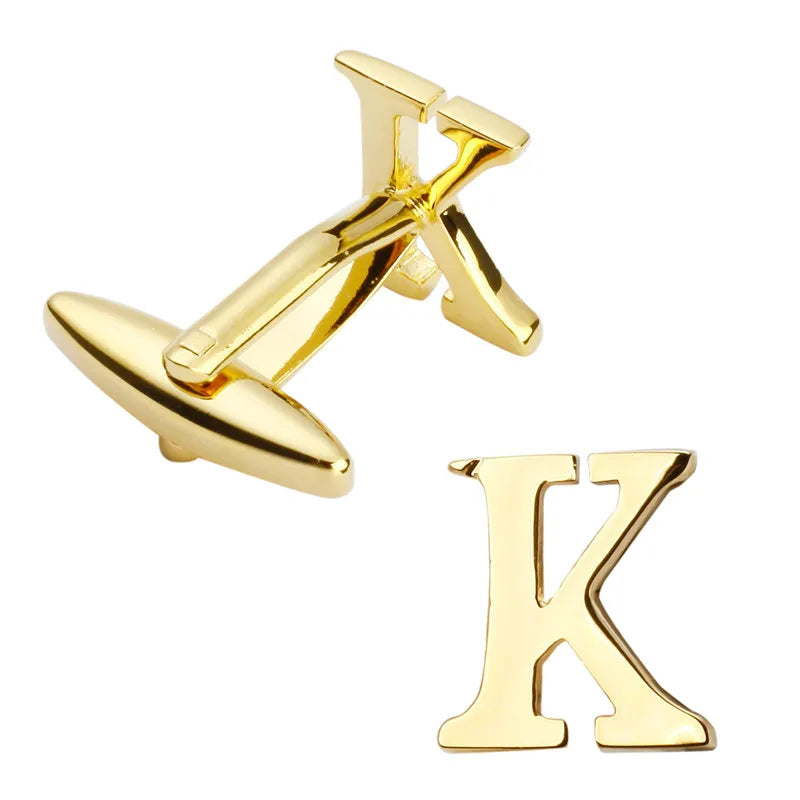 Men's Gold K Logo Cufflinks French Shirt Letters Cuff Links