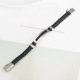 Men's Leather Rope Bracelet Stainless Steel Woven Bangles