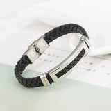 Men's Leather Rope Bracelet Stainless Steel Woven Bangles