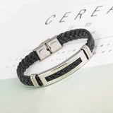 Men's Leather Rope Bracelet Stainless Steel Woven Bangles