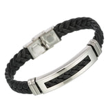 Men's Leather Rope Bracelet Stainless Steel Woven Bangles