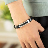 Men's Leather Rope Bracelet Stainless Steel Woven Bangles