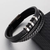 Men's Leather Rope Bracelet Stainless Steel Woven Bangle