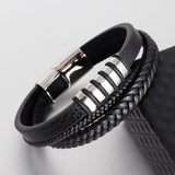 Men's Leather Rope Bracelet Stainless Steel Woven Bangle