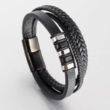 Men's Leather Rope Bracelet Stainless Steel Woven Bangle
