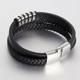 Men's Leather Rope Bracelet Stainless Steel Woven Bangle