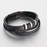 Men's Leather Rope Bracelet Stainless Steel Woven Bangle