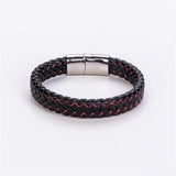 Men's Stainless Steel Leather Woven Bracelet