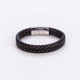 Men's Stainless Steel Leather Woven Bracelet