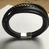 Men's Leather Woven Bracelet Stainless Steel Black Brown