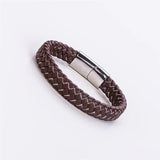 Men's Stainless Steel Leather Woven Bracelet