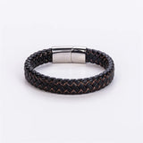 Men's Stainless Steel Leather Woven Bracelet