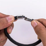 Men's Stainless Steel Leather Woven Bracelet