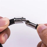 Men's Stainless Steel Leather Woven Bracelet