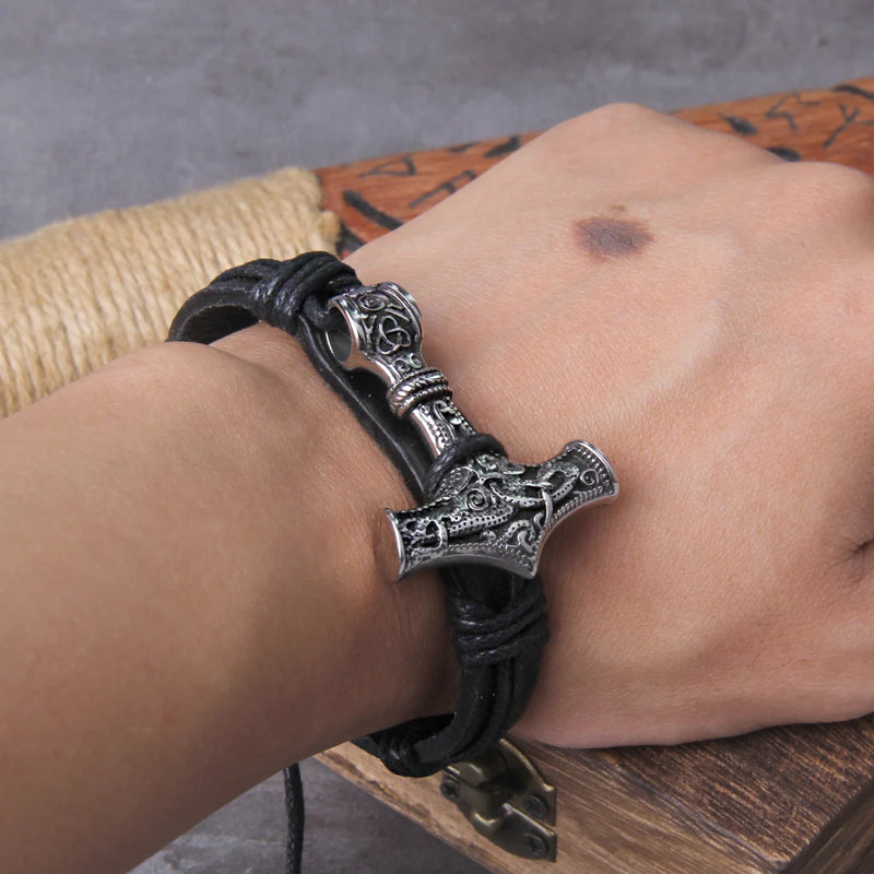 Men's Thor's Hammer Wrap Viking Bracelet with Box