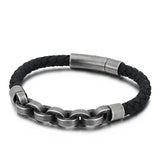 Men's Titanium Steel Leather Bracelet Braided Design