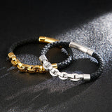 Men's Titanium Steel Leather Bracelet Braided Design