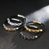 Men's Titanium Steel Leather Bracelet Braided Design