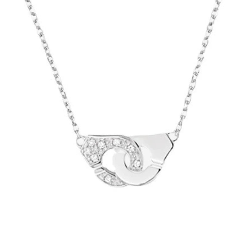 Diamond Handcuff Pendant Necklace 925 Sterling Silver Women Jewelry