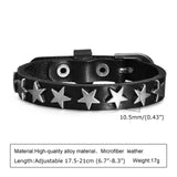 Vintage Leather Bracelet with Metal Stars Charm, 10.5mm Width