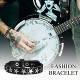 Vintage Leather Bracelet with Metal Stars Charm, 10.5mm Width