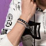 Vintage Leather Bracelet with Metal Stars Charm, 10.5mm Width