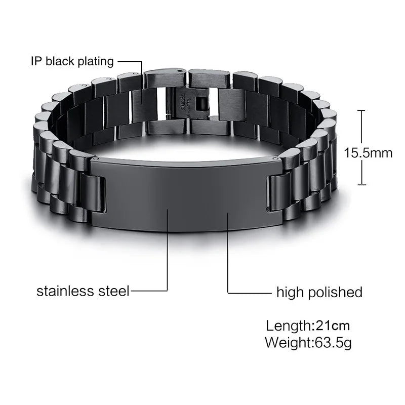 Personalized 15mm Wide ID Tag Bracelet Love Name Engrave