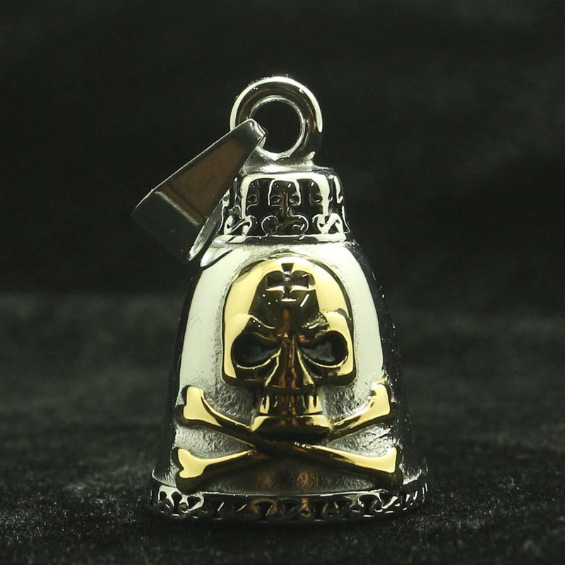 Men's Stainless Steel Biker Cross Skull Bell Pendant