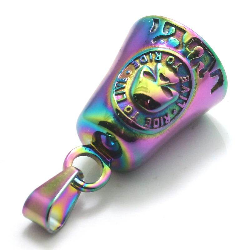 316L Stainless Steel Flaming Biker Rainbow Pendant