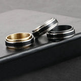 Mens 8mm Steel Scroll Ring Double Layer Band Engagement Wedding