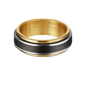 Mens 8mm Stainless Steel Two Layer Scroll Finger Ring