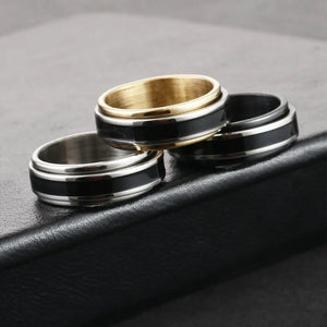Mens 8mm Stainless Steel Two Layer Scroll Finger Ring
