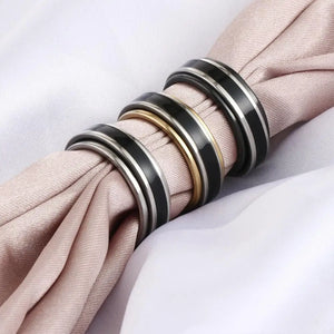 Mens 8mm Steel Scroll Ring Double Layer Band Engagement Wedding
