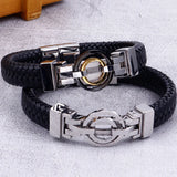 Mens Leather Bracelet Magnetic Clasp Cowhide Braided Leather & Stainless Steel