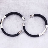 Mens Leather Bracelet Magnetic Clasp Cowhide Braided Leather & Stainless Steel