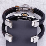 Mens Leather Bracelet Magnetic Clasp Cowhide Braided Leather & Stainless Steel
