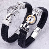 Mens Leather Bracelet Magnetic Clasp Cowhide Braided Leather & Stainless Steel