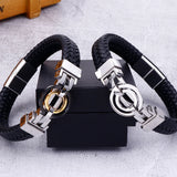 Mens Leather Bracelet Magnetic Clasp Cowhide Braided Leather & Stainless Steel