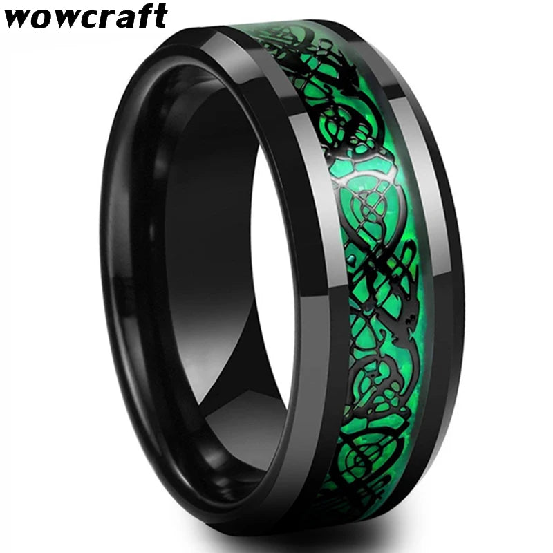 Dragon Tungsten Wedding Ring Green Carbon Fiber Male Jewelry