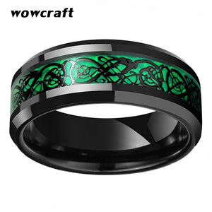 Dragon Tungsten Wedding Ring Green Carbon Fiber Male Jewelry