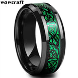 Dragon Tungsten Wedding Ring Green Carbon Fiber Male Jewelry